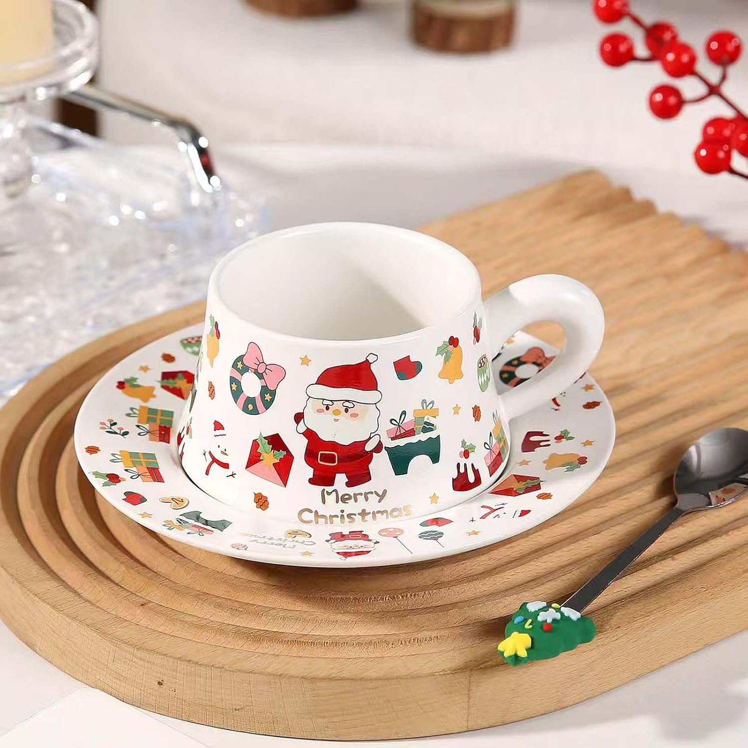 Caneca Casal Natalino com Colher Decorada