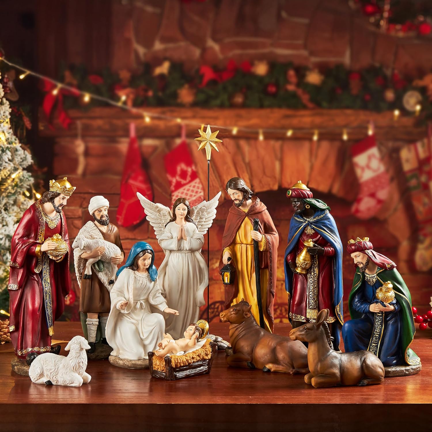 Presépio Lar do Natal Clássico de Resina – 13 Peças